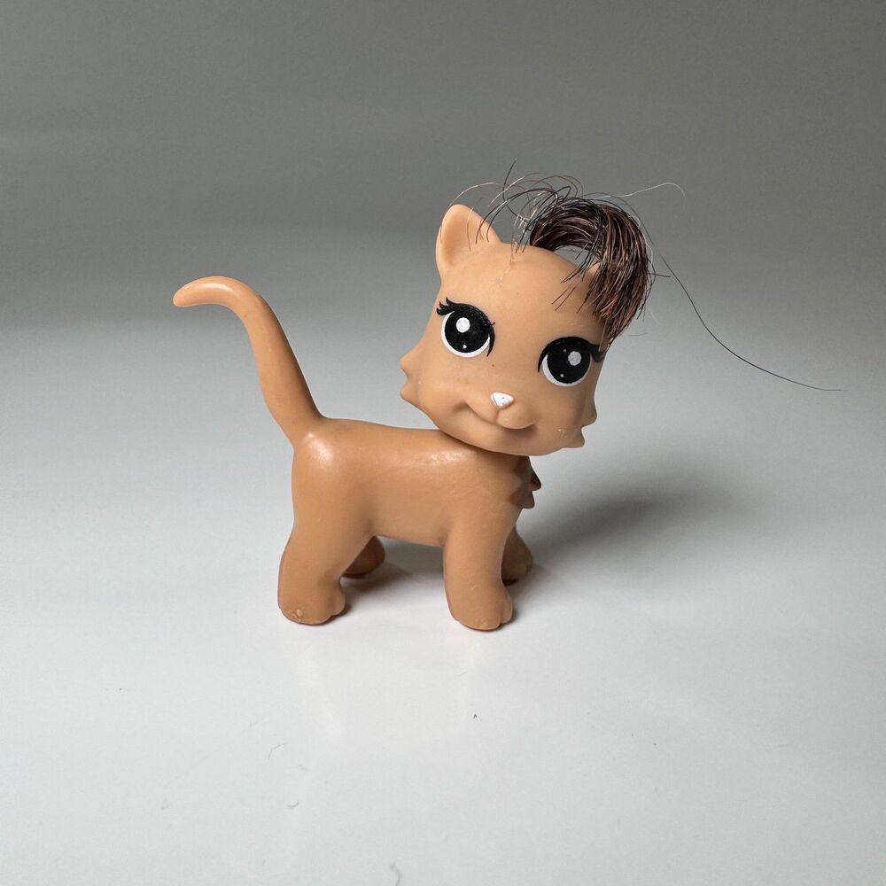 Mattel Polly Pocket Totally Trendy Pets Tan Brown Cat Figure Faux Rooted Hair